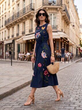 Fanm Mon Embroidered Cotton Midi Dress